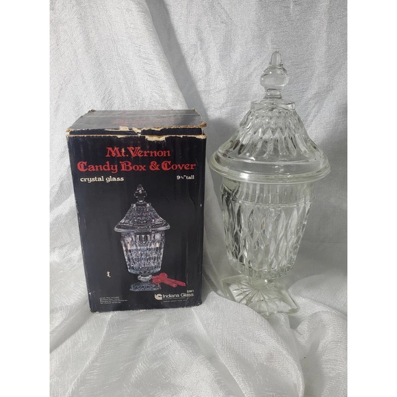 IOB Indiana Glass Crystal Candu Box and Cover, Vintage - Picture 1 of 7